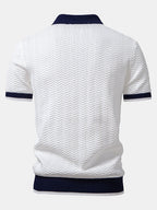 Texture Contrast Knitted V Neck Polo Shirt & Cotton Chino Shorts