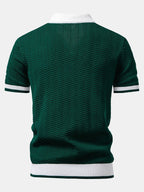 Texture Contrast Knitted V Neck Polo Shirt & Cotton Chino Shorts