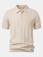 Stripe Jacquard Knit Polo Shirt & Straight Leg Ribbed Pants