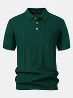 Stripe Jacquard Knit Polo Shirt & Straight Leg Ribbed Pants